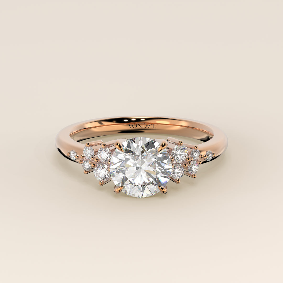 Verlovingsring rond lab grown diamant met hidden halo en lage zetting, rosegoud