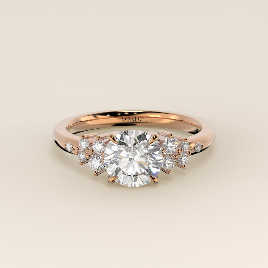Verlovingsring rond lab grown diamant met hidden halo en lage zetting, rosegoud