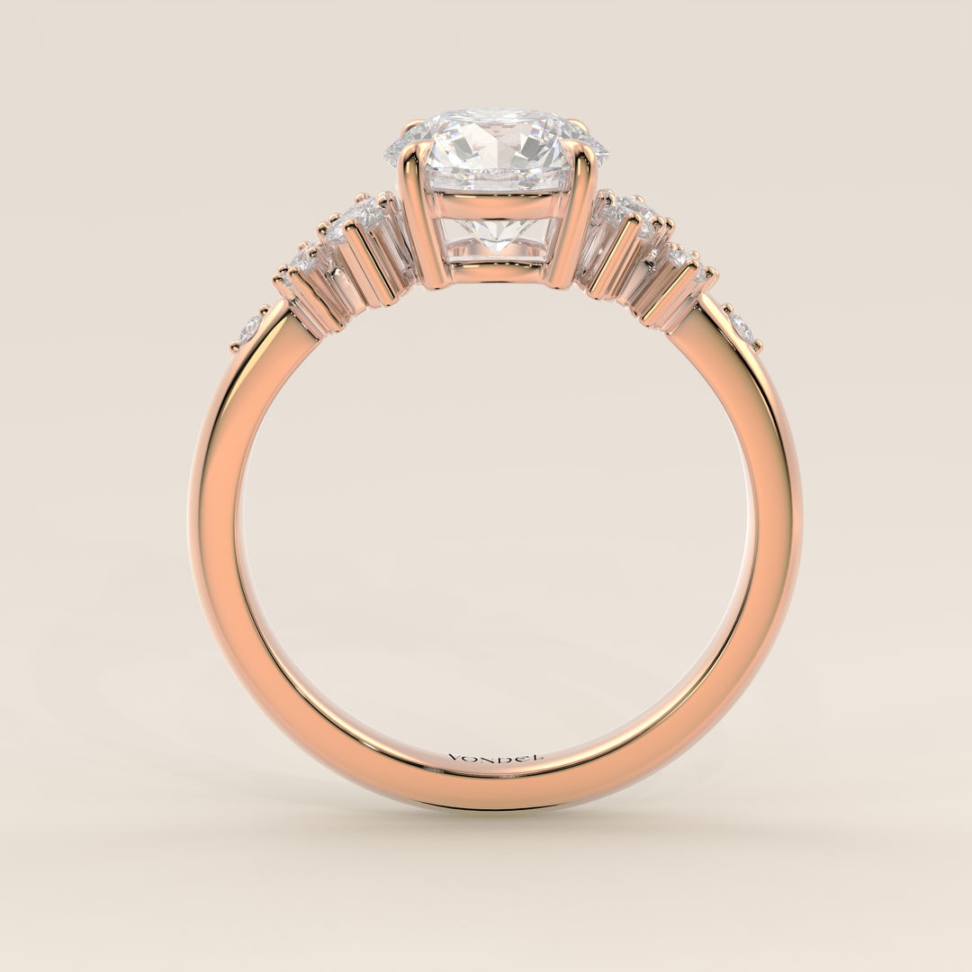 Verlovingsring rond lab grown diamant met hidden halo en lage zetting, rosegoud