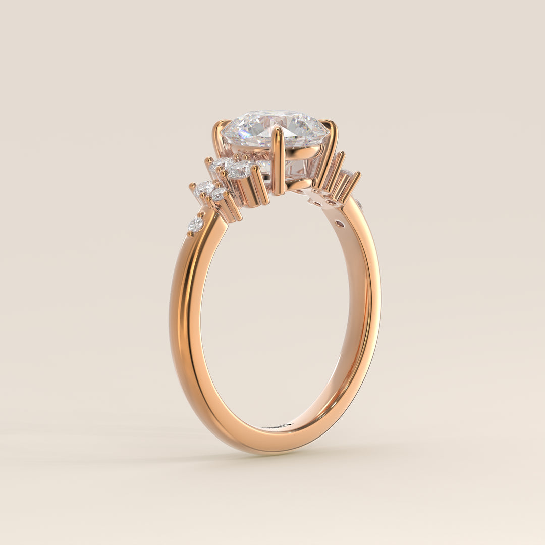 Verlovingsring rond lab grown diamant met hidden halo en lage zetting, rosegoud
