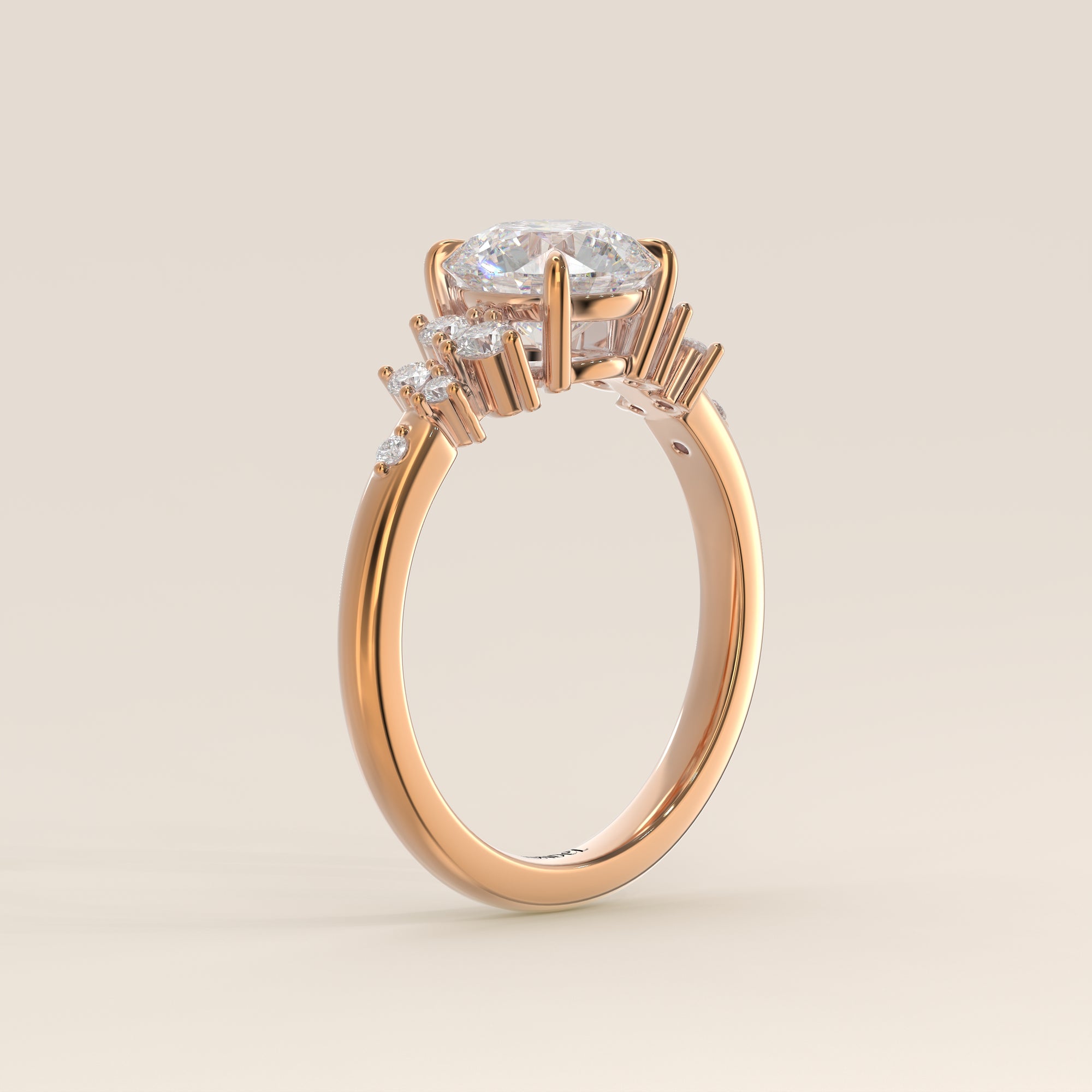 Verlovingsring rond lab grown diamant met hidden halo en lage zetting, rosegoud