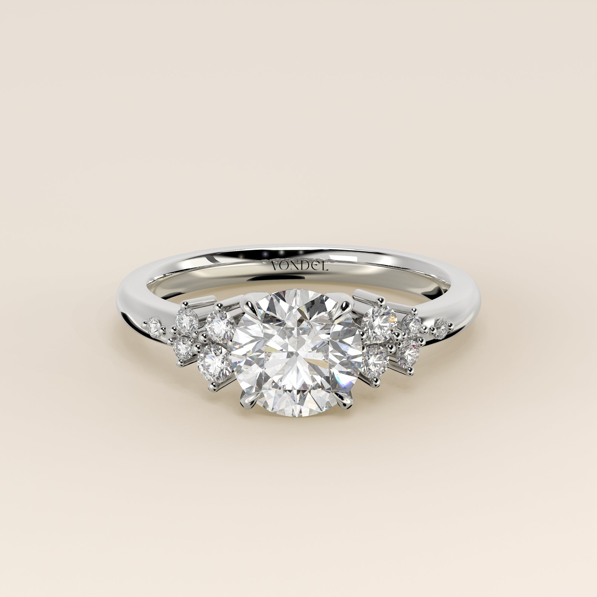 Verlovingsring rond lab grown diamant met hidden halo en lage zetting, witgoud