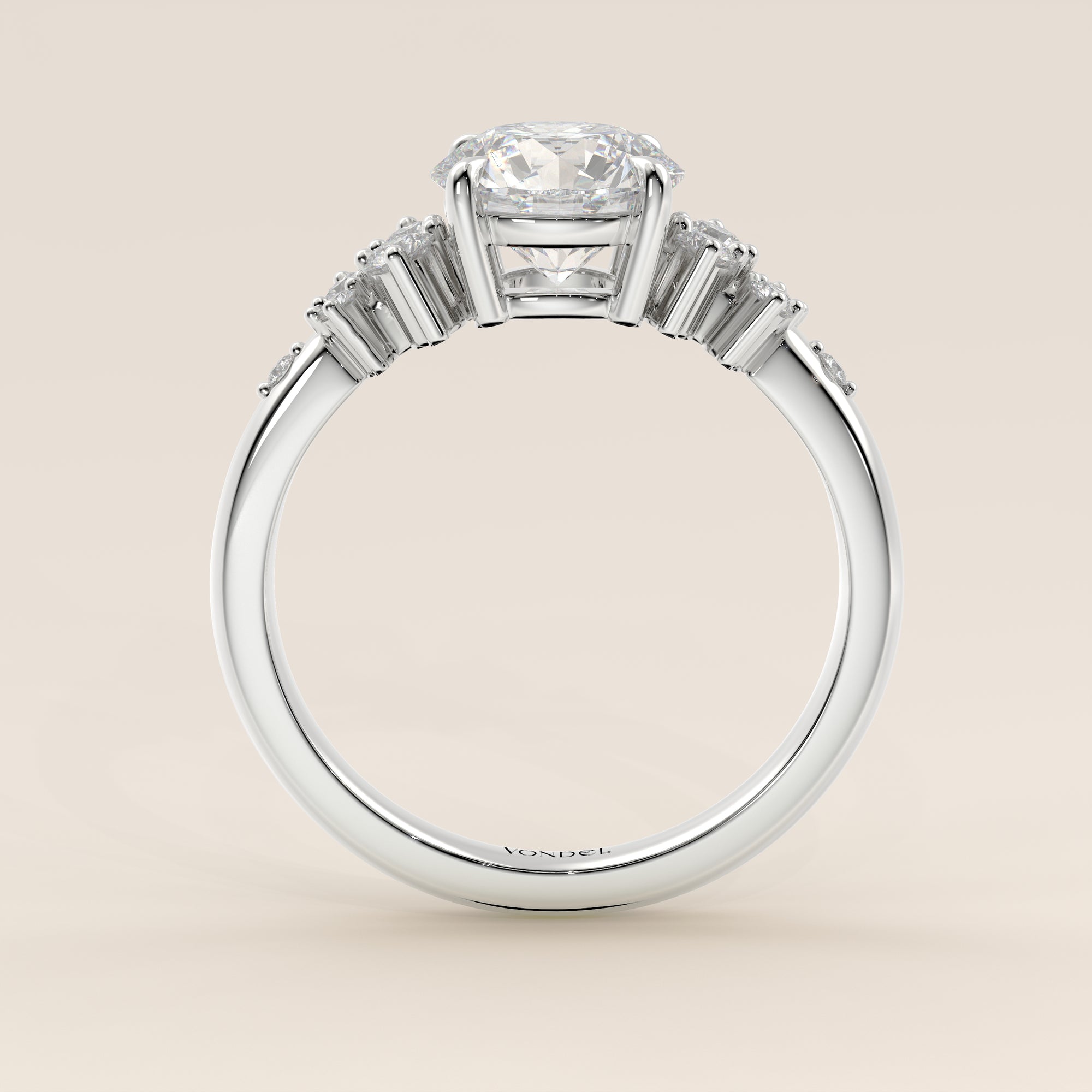 Verlovingsring rond lab grown diamant met hidden halo en lage zetting, witgoud