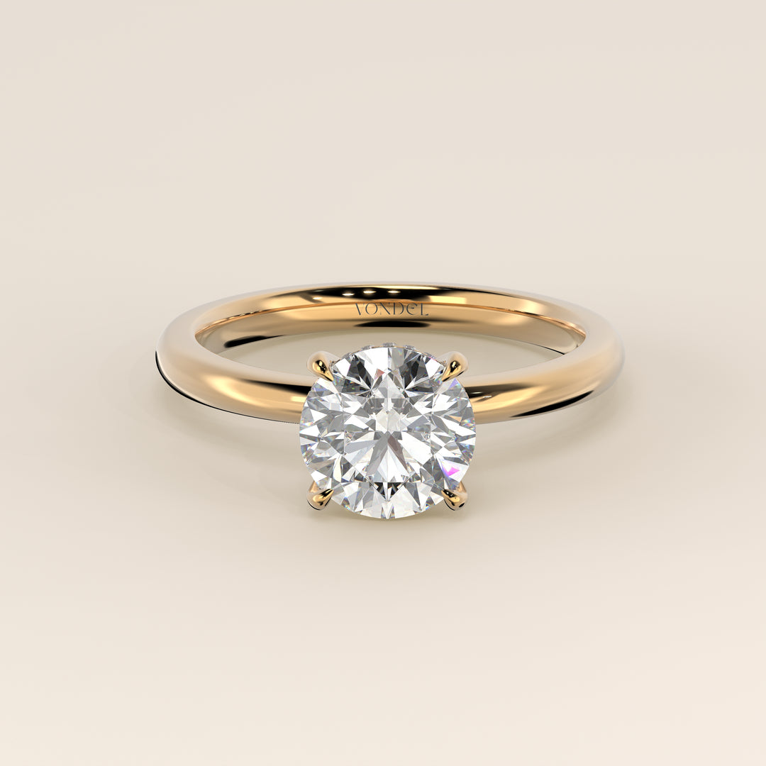Runder Verlobungsring mit im Labor gezüchtetem Diamanten und verstecktem Halo, Gelbgold