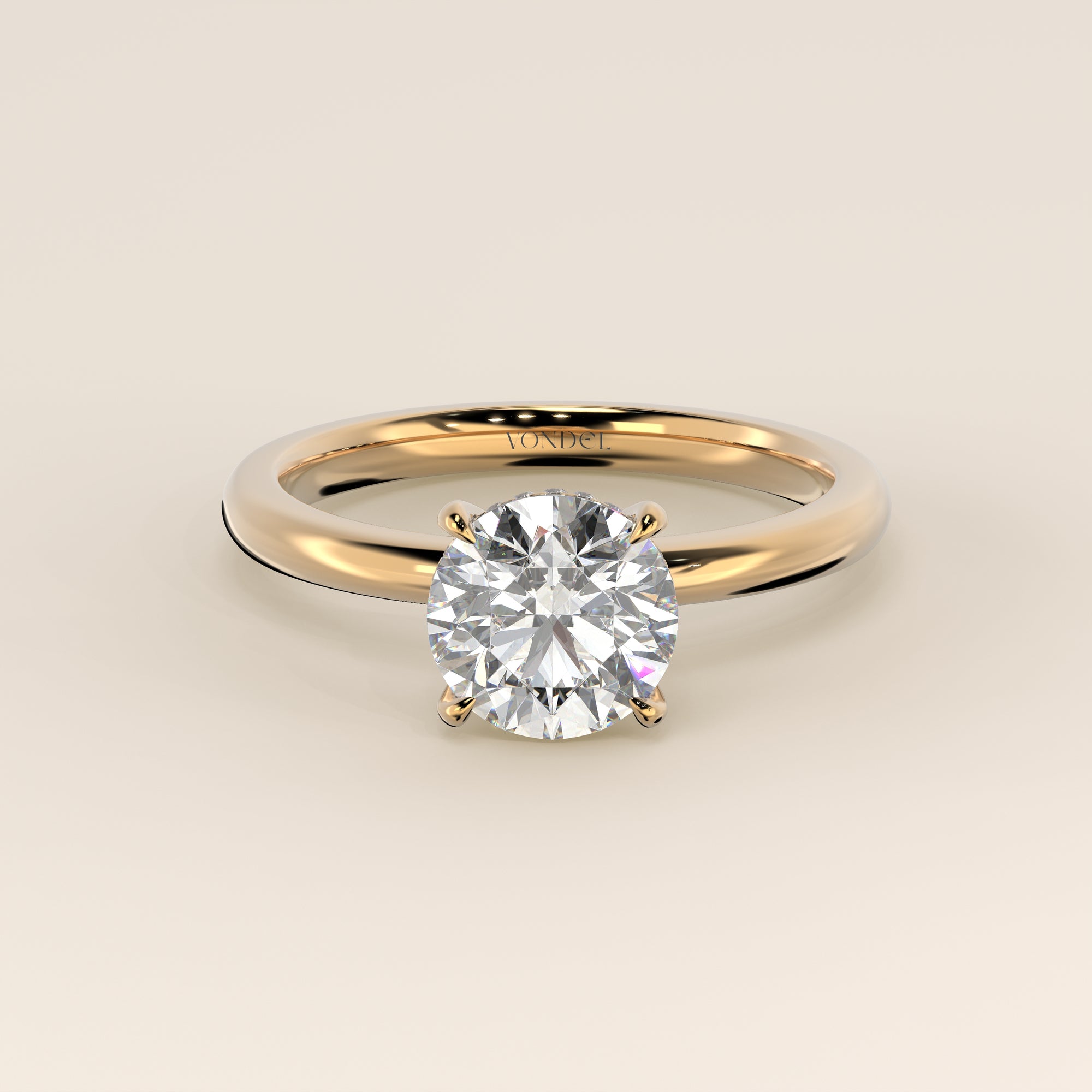 Runder Verlobungsring mit im Labor gezüchtetem Diamanten und verstecktem Halo, Gelbgold
