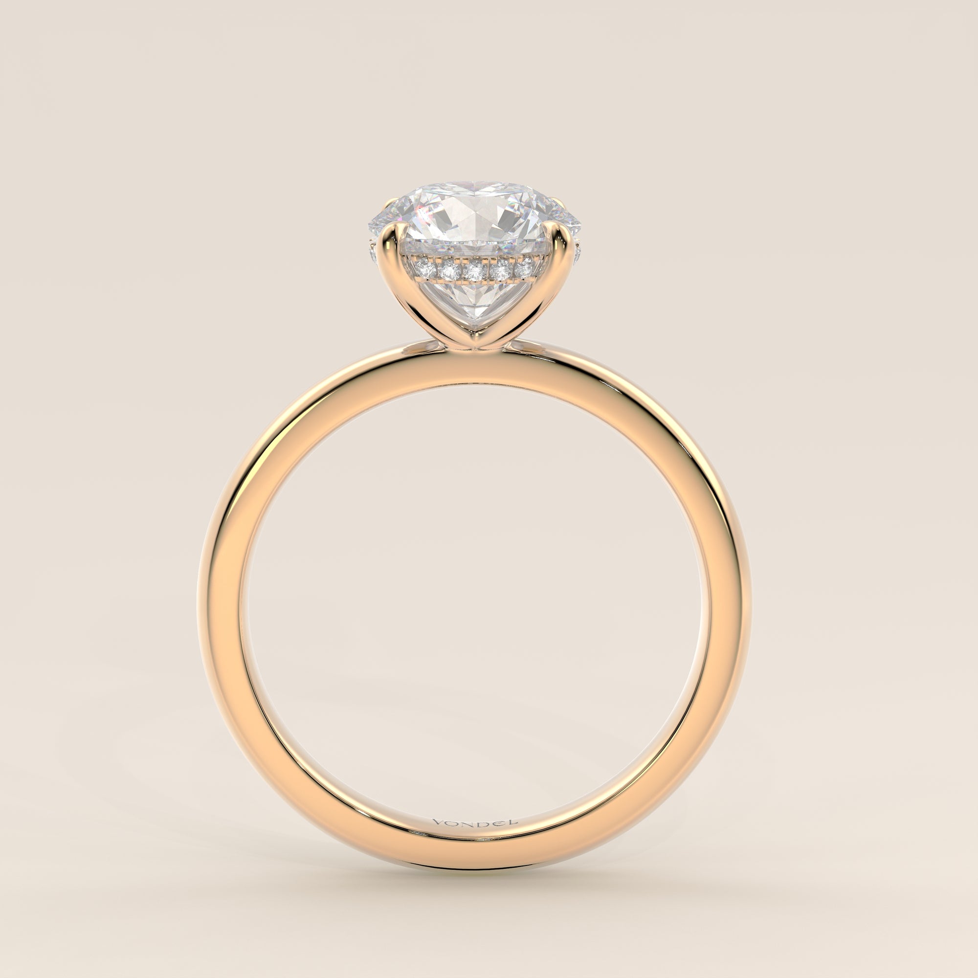 Runder Verlobungsring mit im Labor gezüchtetem Diamanten und verstecktem Halo, Gelbgold