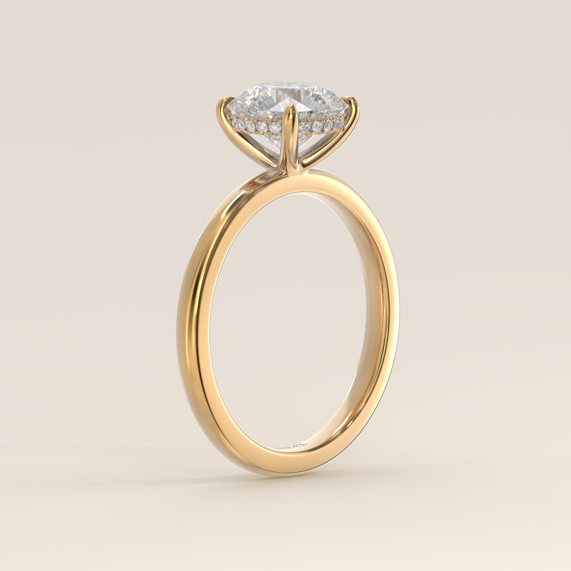 Runder Verlobungsring mit im Labor gezüchtetem Diamanten und verstecktem Halo, Gelbgold