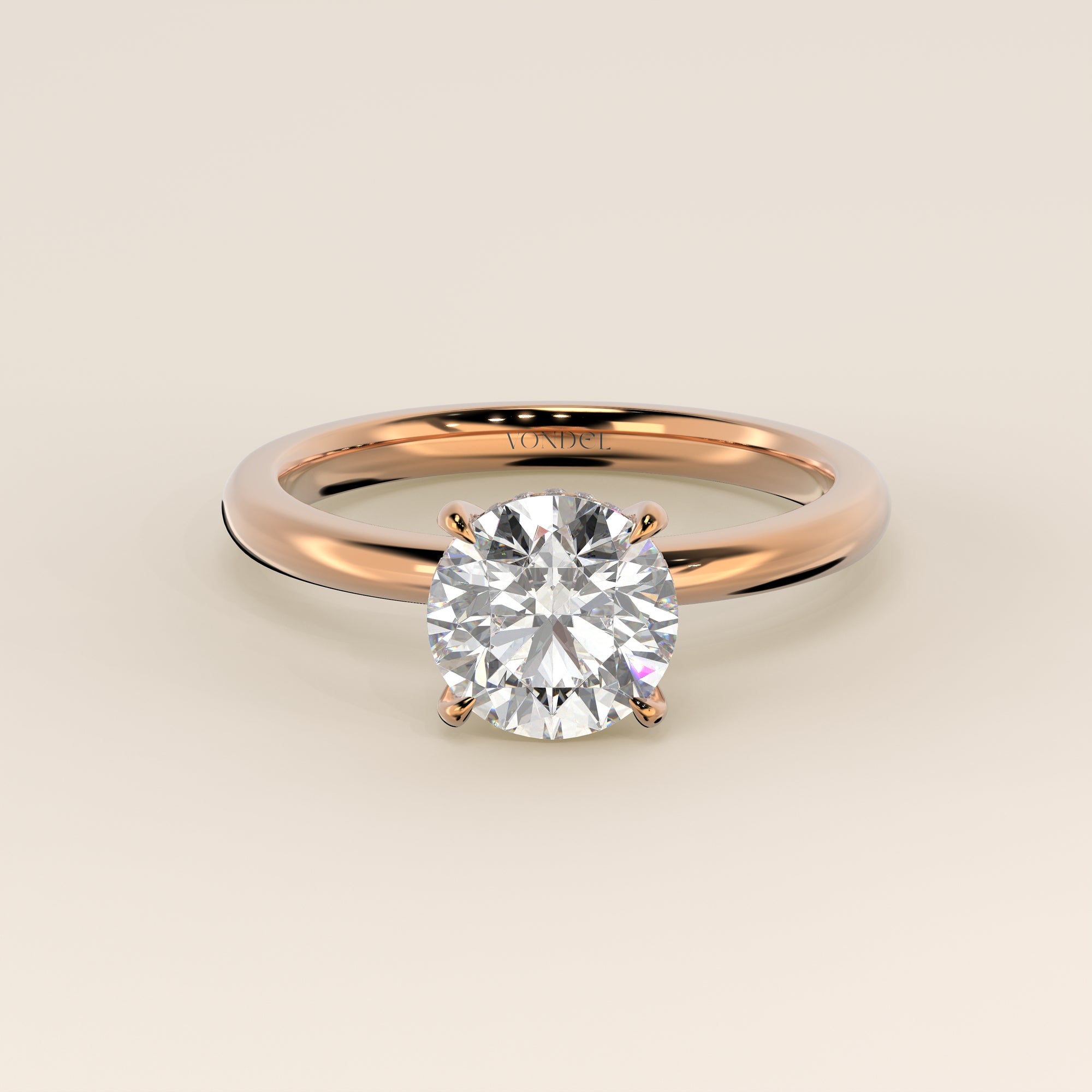 Runder Verlobungsring mit im Labor gezüchtetem Diamanten und verstecktem Halo, Roségold