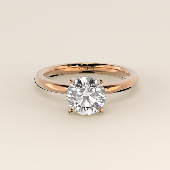 Runder Verlobungsring mit im Labor gezüchtetem Diamanten und verstecktem Halo, Roségold
