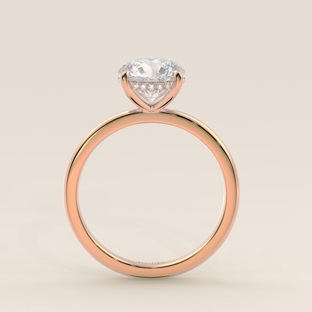 Runder Verlobungsring mit im Labor gezüchtetem Diamanten und verstecktem Halo, Roségold