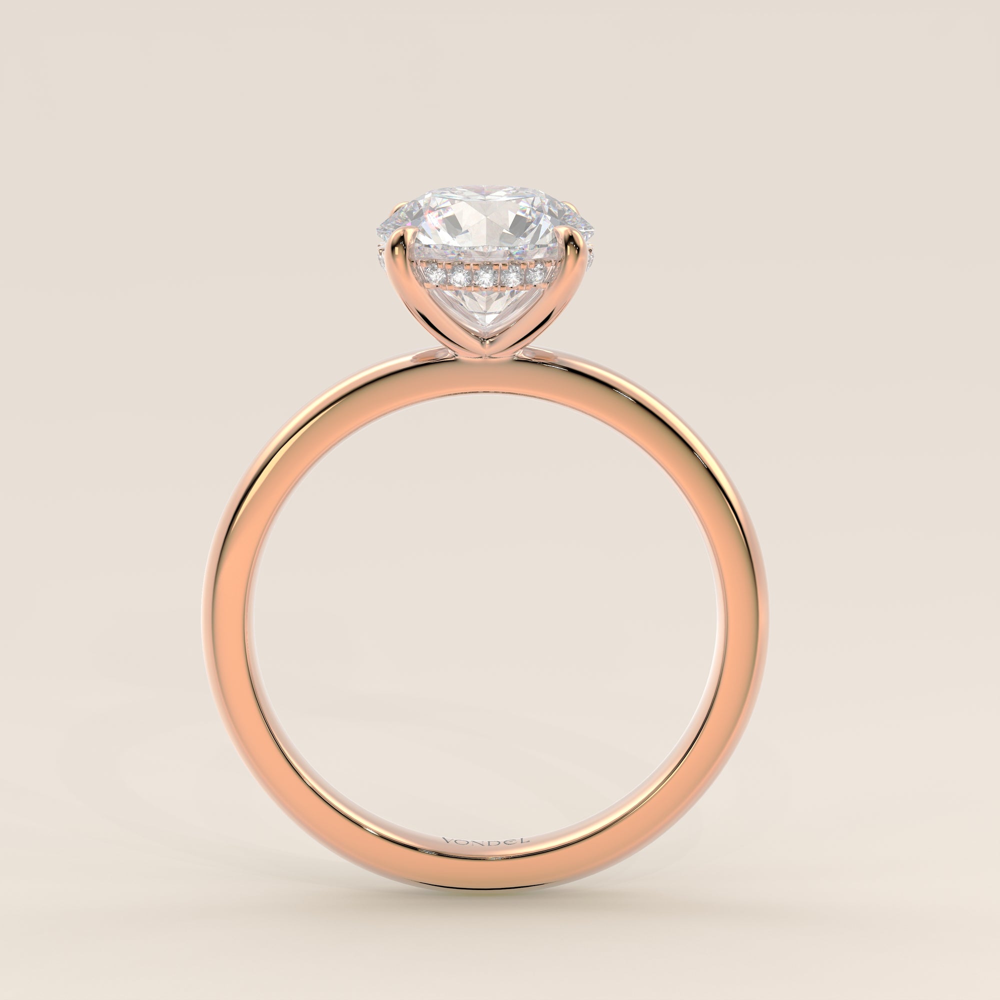 Runder Verlobungsring mit im Labor gezüchtetem Diamanten und verstecktem Halo, Roségold