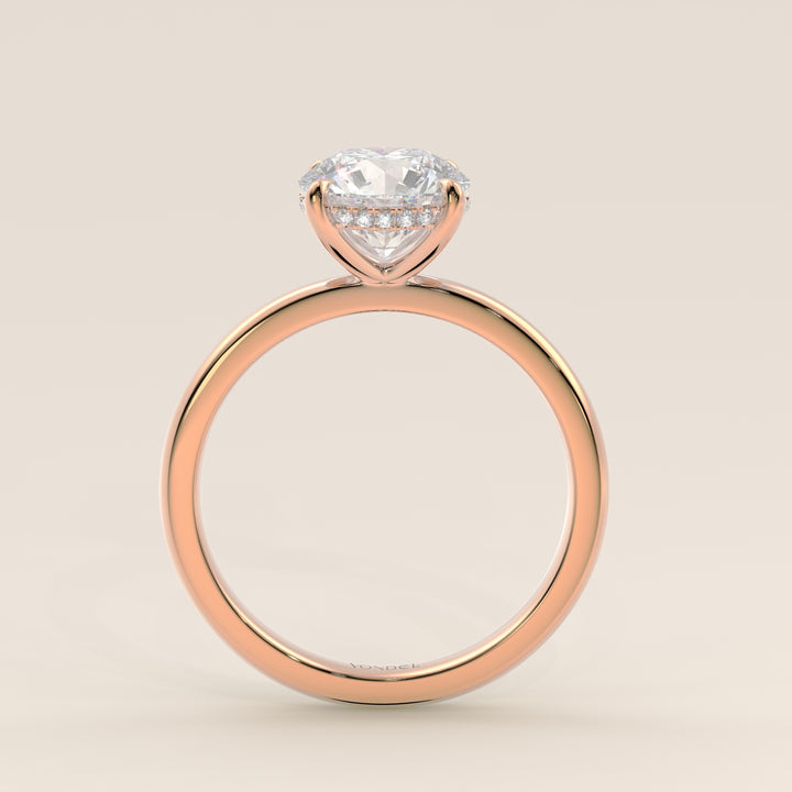 Runder Verlobungsring mit im Labor gezüchtetem Diamanten und verstecktem Halo, Roségold