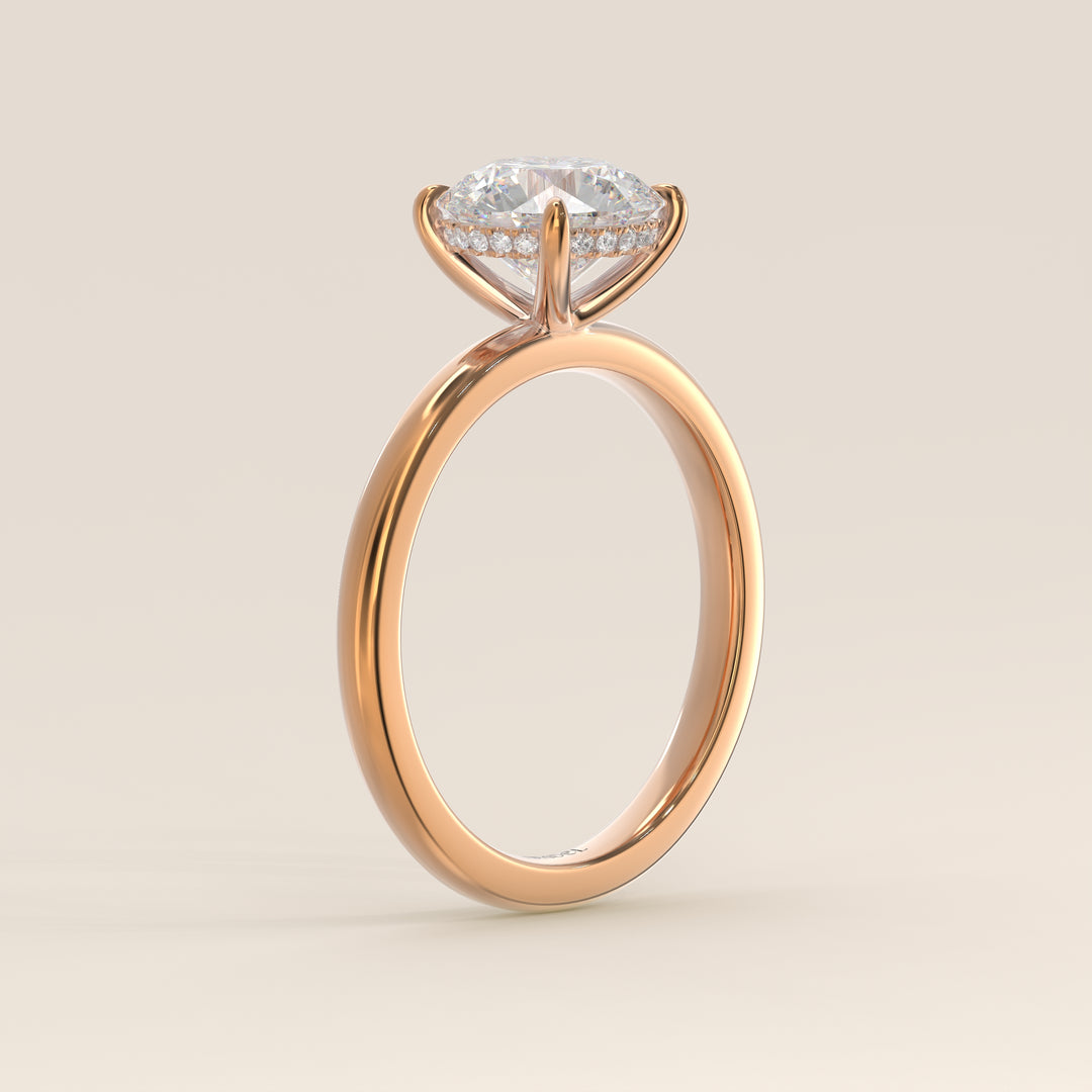 Runder Verlobungsring mit im Labor gezüchtetem Diamanten und verstecktem Halo, Roségold