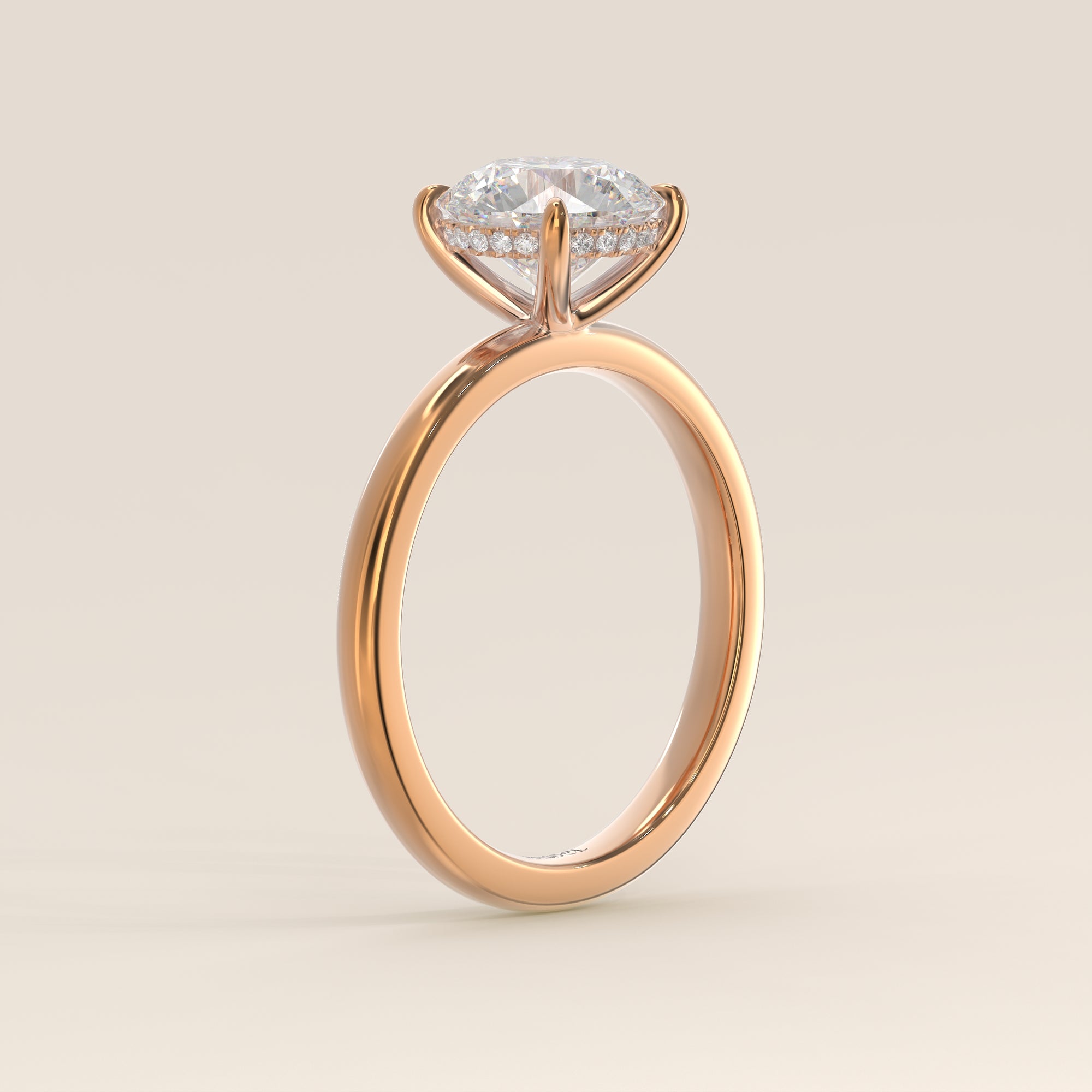 Runder Verlobungsring mit im Labor gezüchtetem Diamanten und verstecktem Halo, Roségold