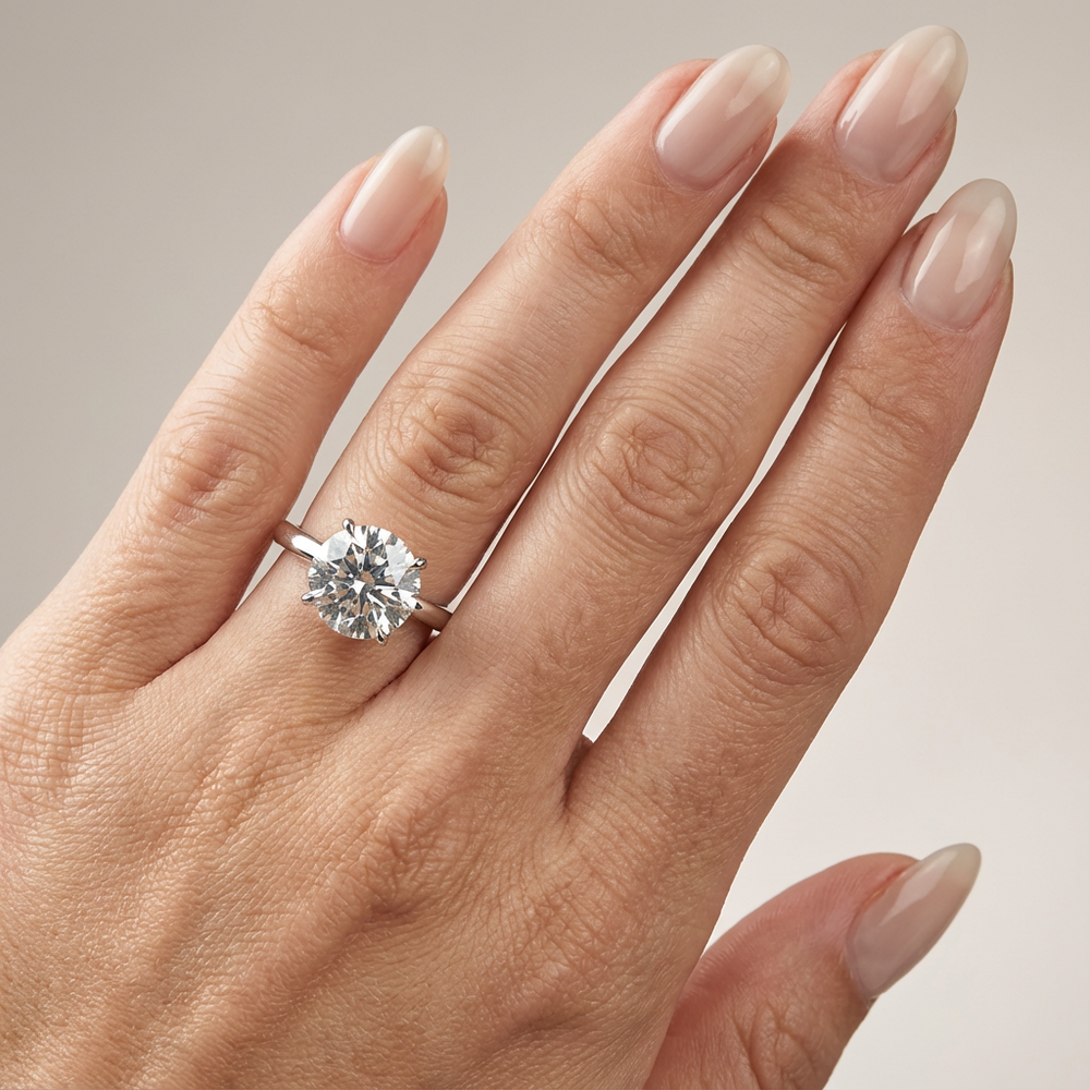 Runder Verlobungsring mit im Labor gezüchtetem Diamanten und verstecktem Halo, Weißgold