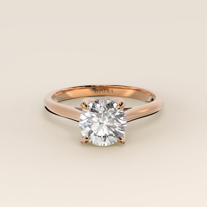 Verlovingsring rond lab grown diamant met petal prongs en hidden halo, rosegoud