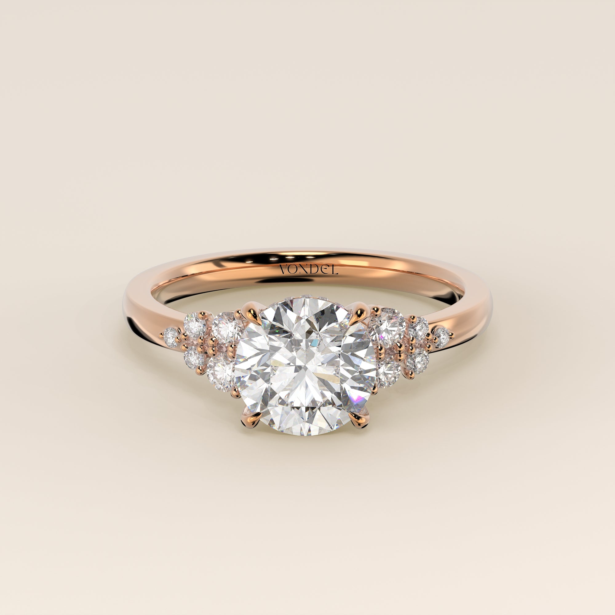 Verlovingsring rond lab grown diamant met snowdrift en hidden halo, rosegoud