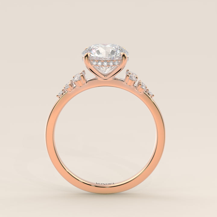 Verlovingsring rond lab grown diamant met snowdrift en hidden halo, rosegoud
