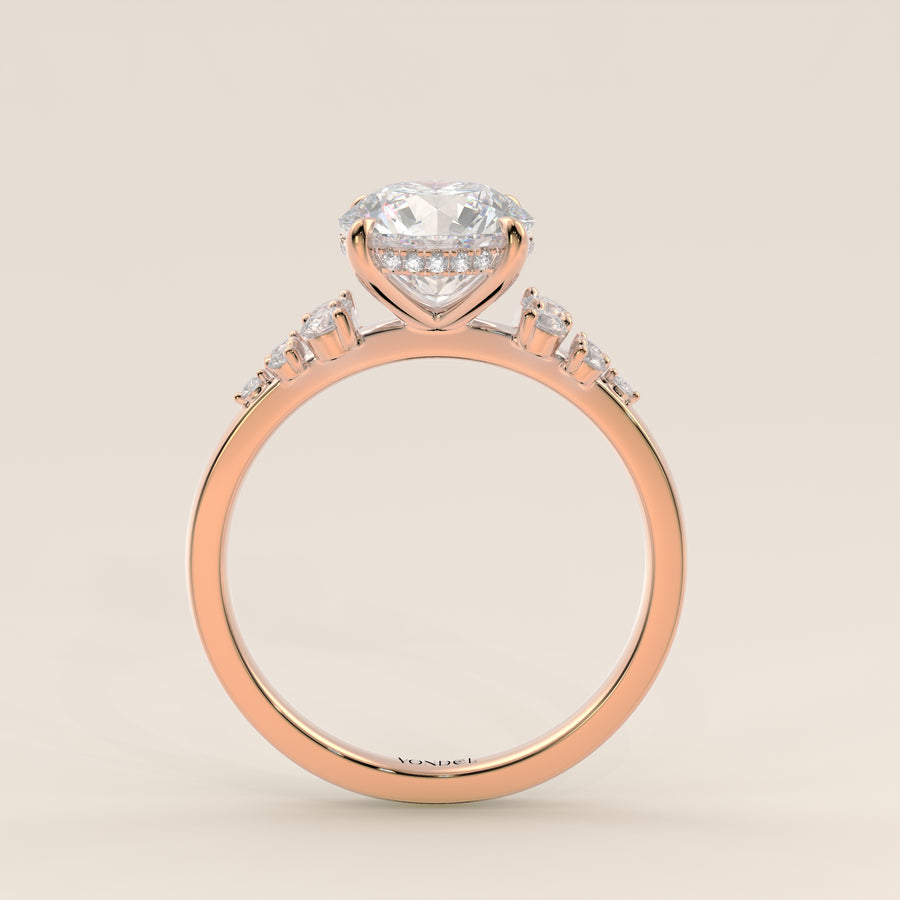 Verlovingsring rond lab grown diamant met snowdrift en hidden halo, rosegoud