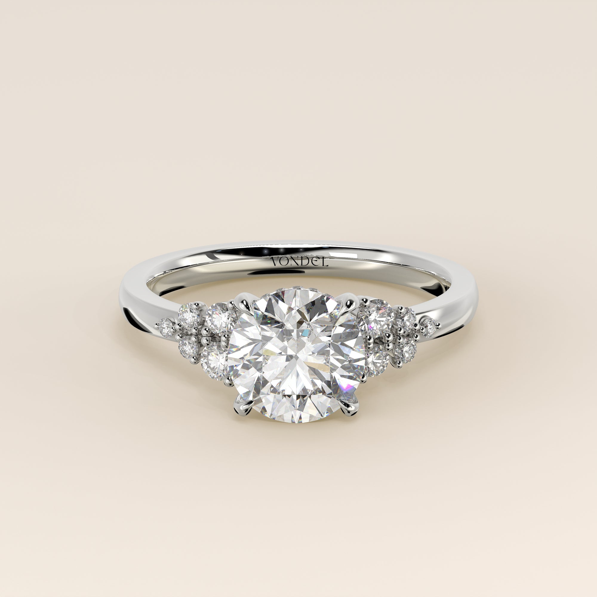 Verlovingsring rond lab grown diamant met snowdrift en hidden halo, witgoud
