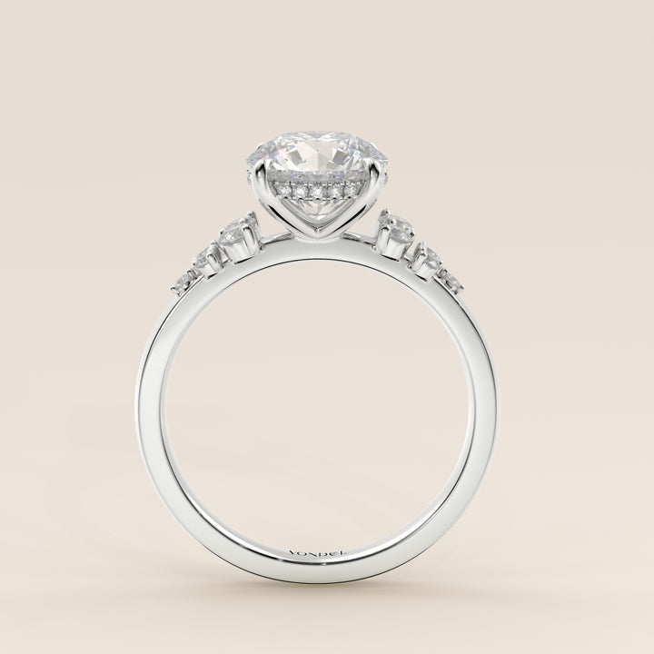 Verlovingsring rond lab grown diamant met snowdrift en hidden halo, witgoud