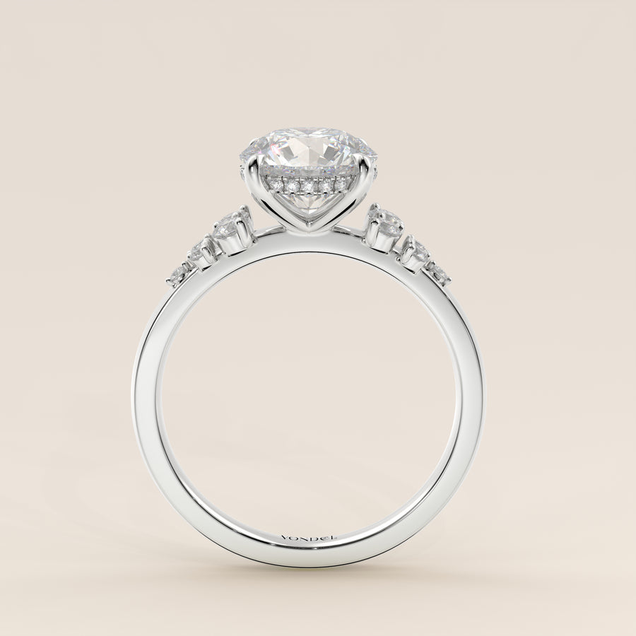 Verlovingsring rond lab grown diamant met snowdrift en hidden halo, witgoud