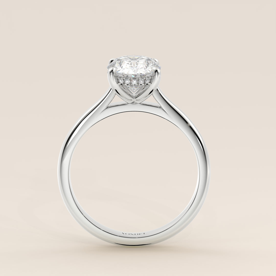 White Gold Mia oval lab grown diamond ring with cathedral setting and hidden halo