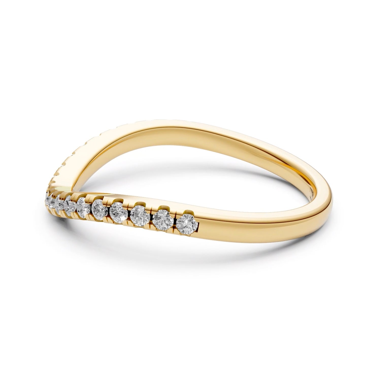 Ivy - In Stock - Curved Pave Lab Grown Diamond Stacking Ring - 18K Yellow Gold - 0,27 ct