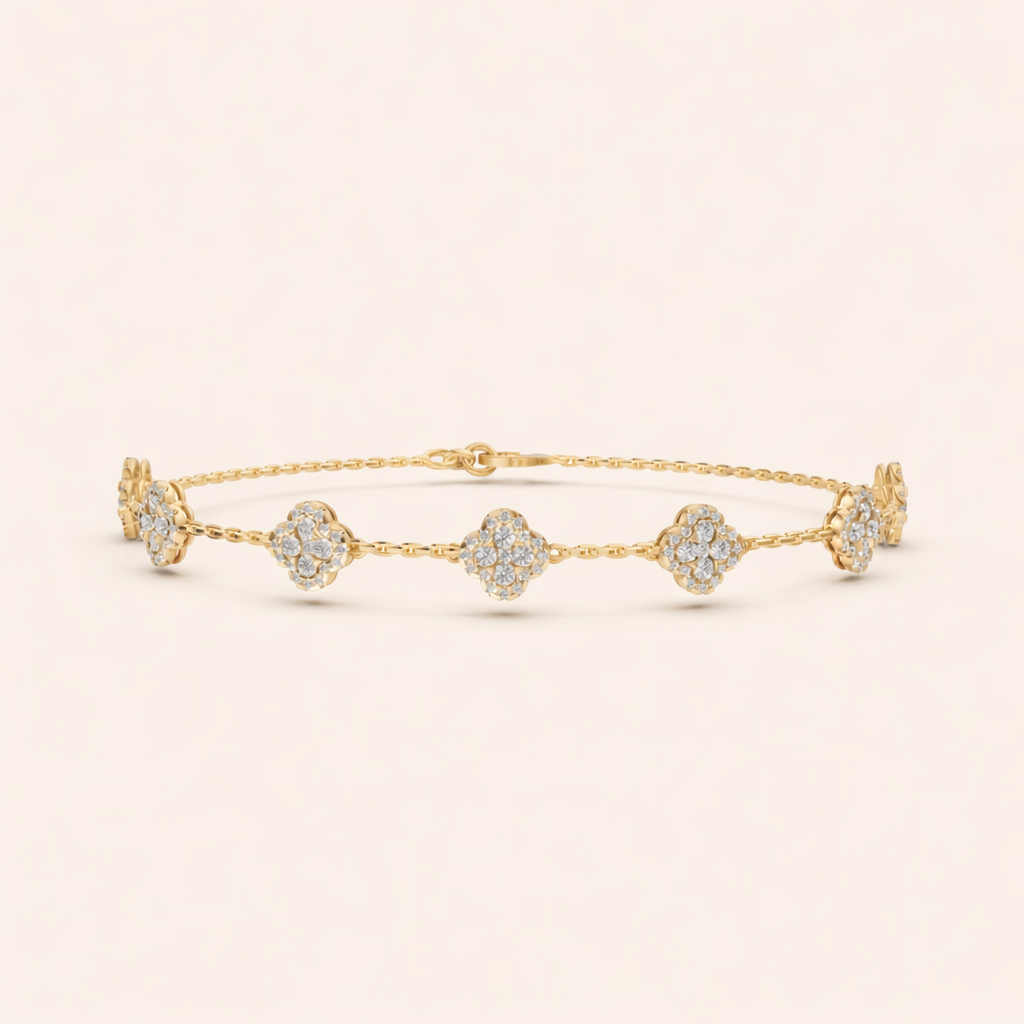Leona - In Stock - Lab Grown Diamond Bracelet Pave Flower - 18K Gold - 3,2 ct