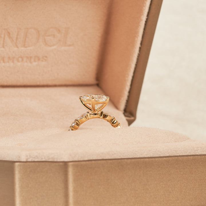 Elena - In Stock - Oval Solitaire Lab Grown Diamond with Marquise Round Brilliant Band - 18K Yellow Gold