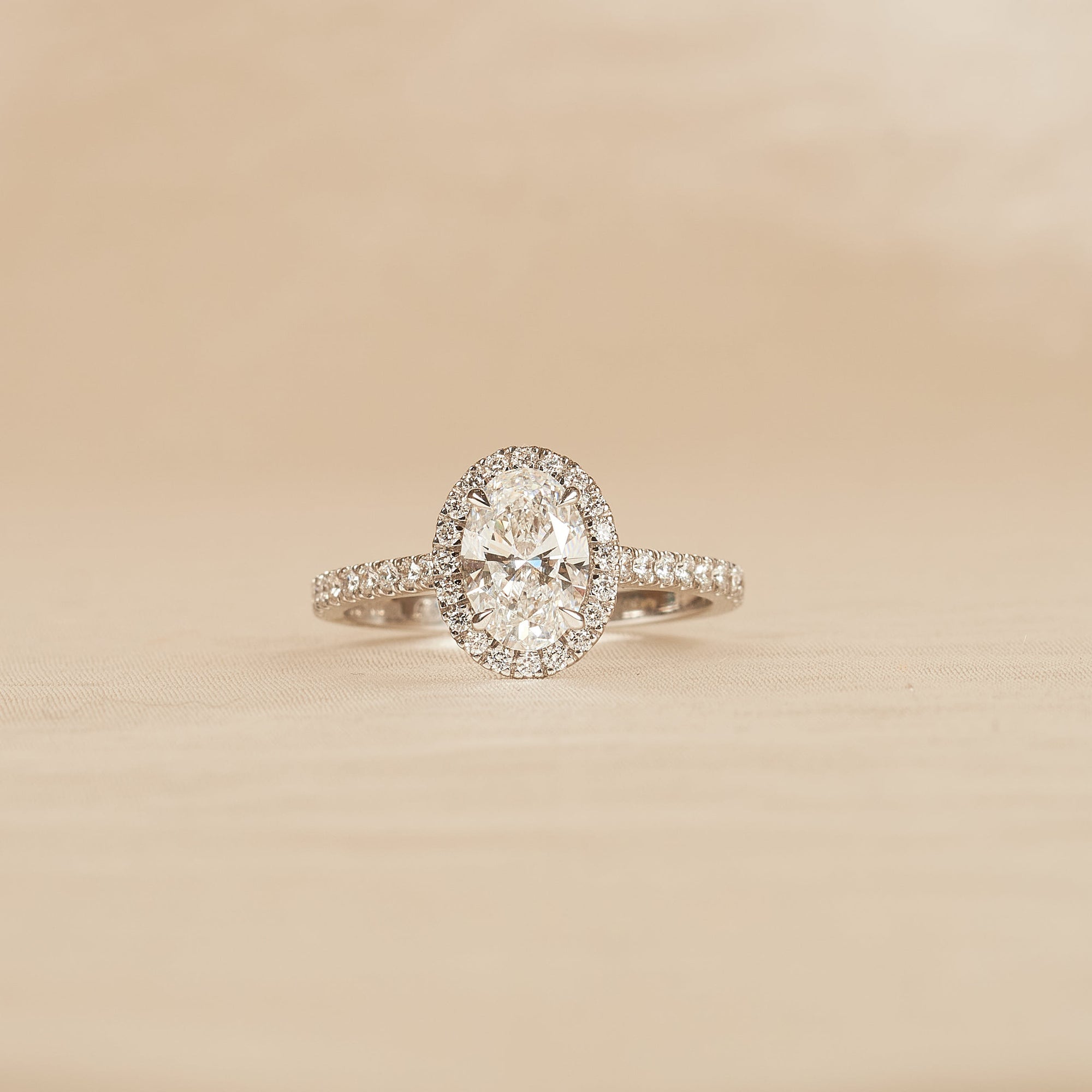Rosie  - In Stock - Oval Halo Lab Grown Diamond Ring with Pave Band -18k Gold