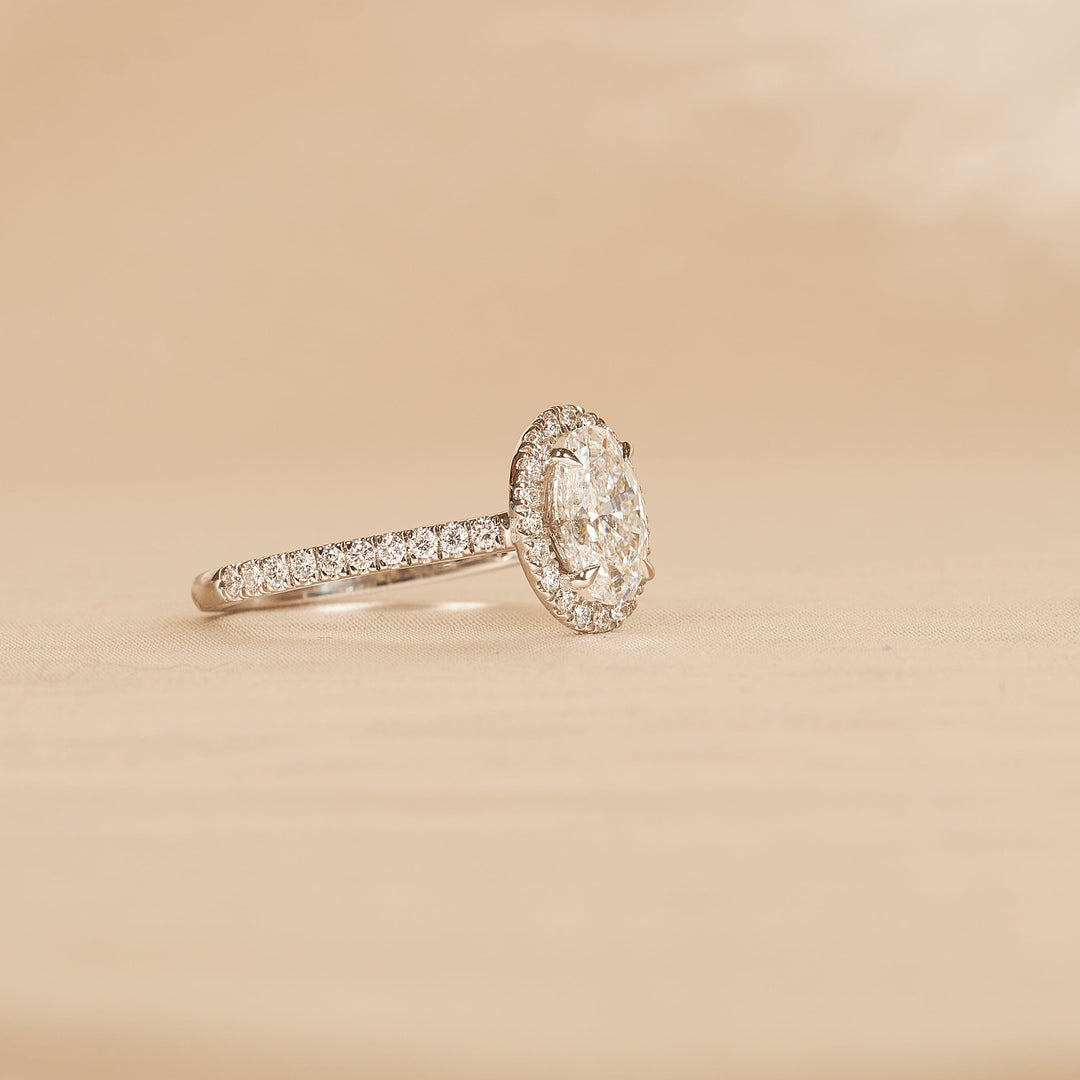Ovale Halo Ring met Pave Band - 18K Witgoud