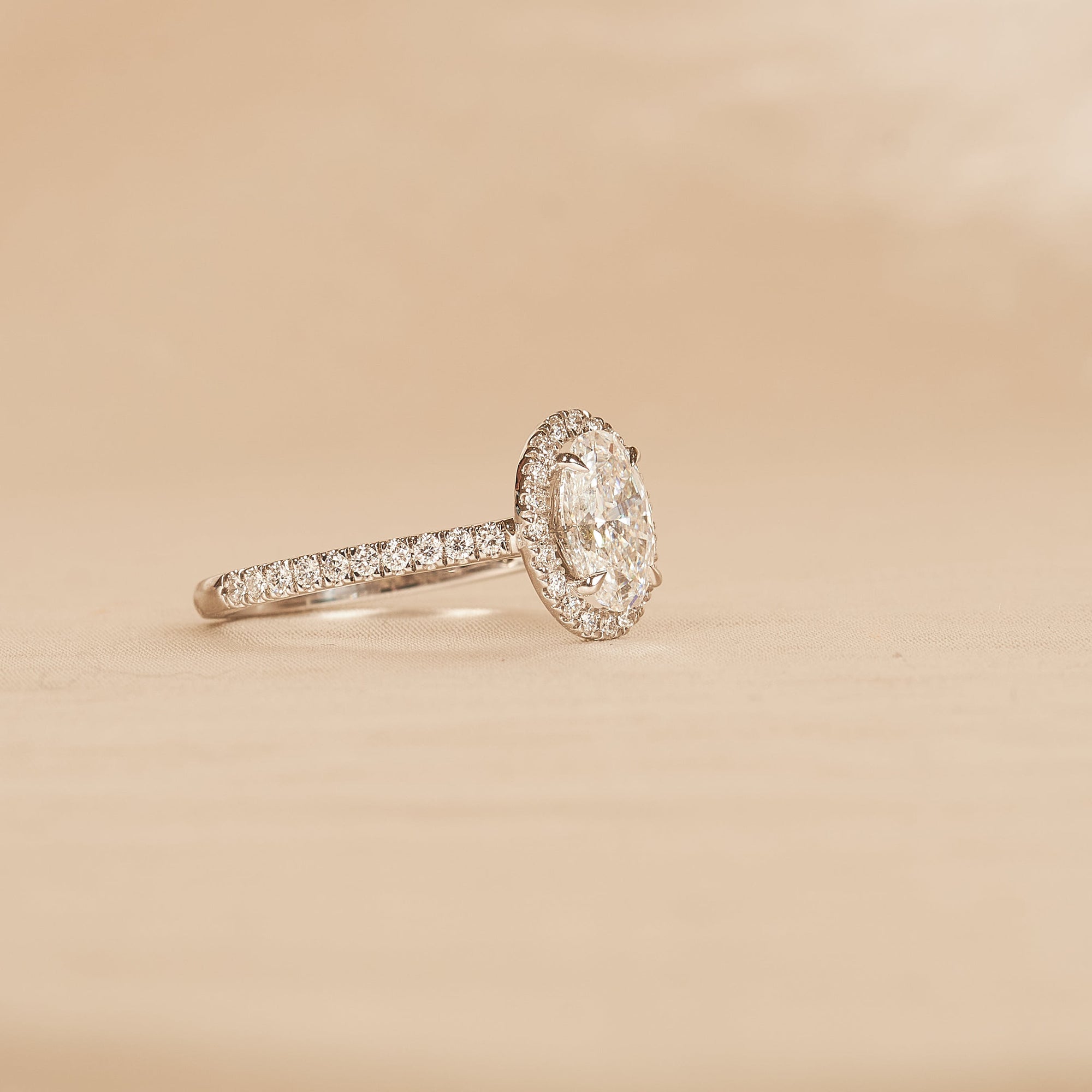 Rosie  - In Stock - Oval Halo Lab Grown Diamond Ring with Pave Band -18k Gold
