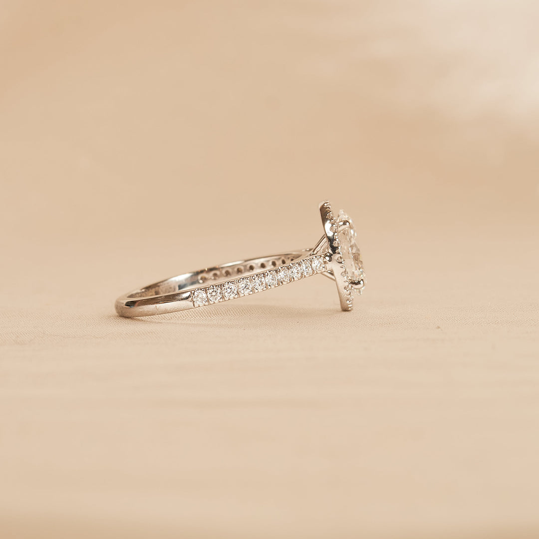 Ovale Halo Ring met Pave Band - 18K Witgoud