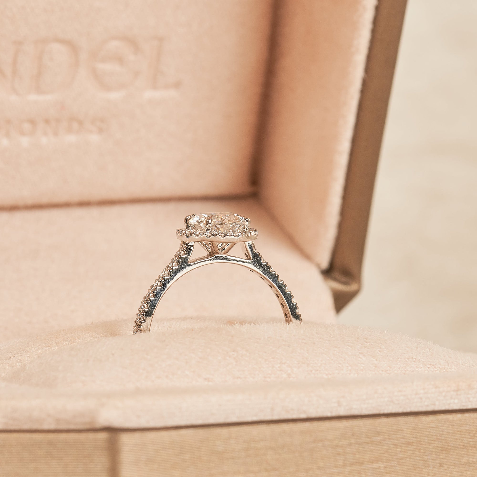 Rosie  - In Stock - Oval Halo Lab Grown Diamond Ring with Pave Band -18k Gold