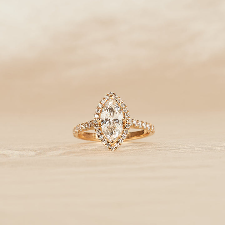 Marquise Halo ring met Pave Band - 18k Geelgoud - 1,5 ct