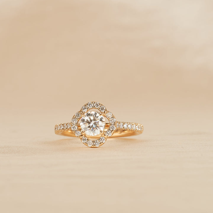 Flower Pave ring met Ronde Briljant - 18k Witgoud - 1,09 ct