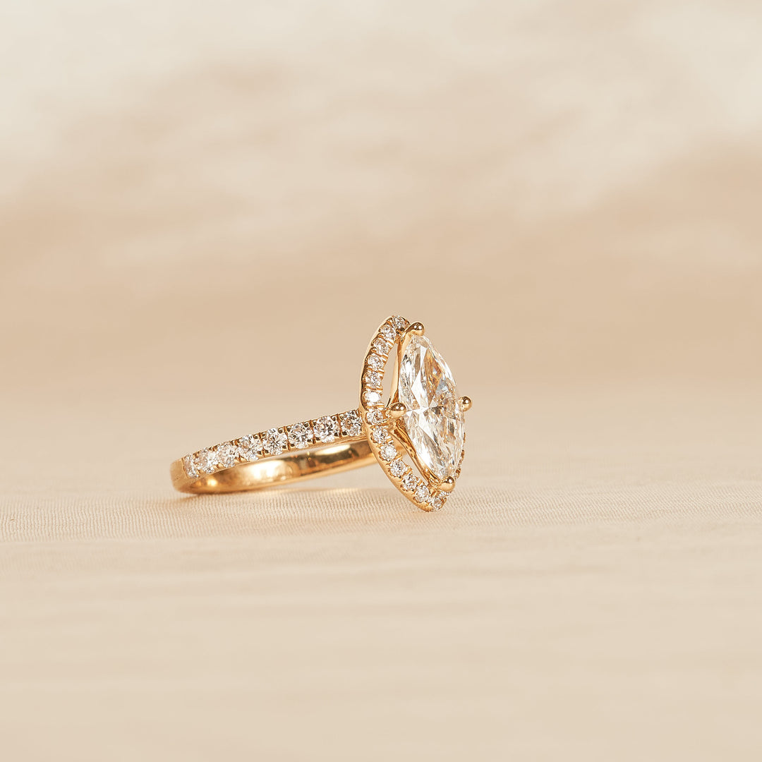 Marquise Halo ring met Pave Band - 18k Geelgoud - 1,5 ct