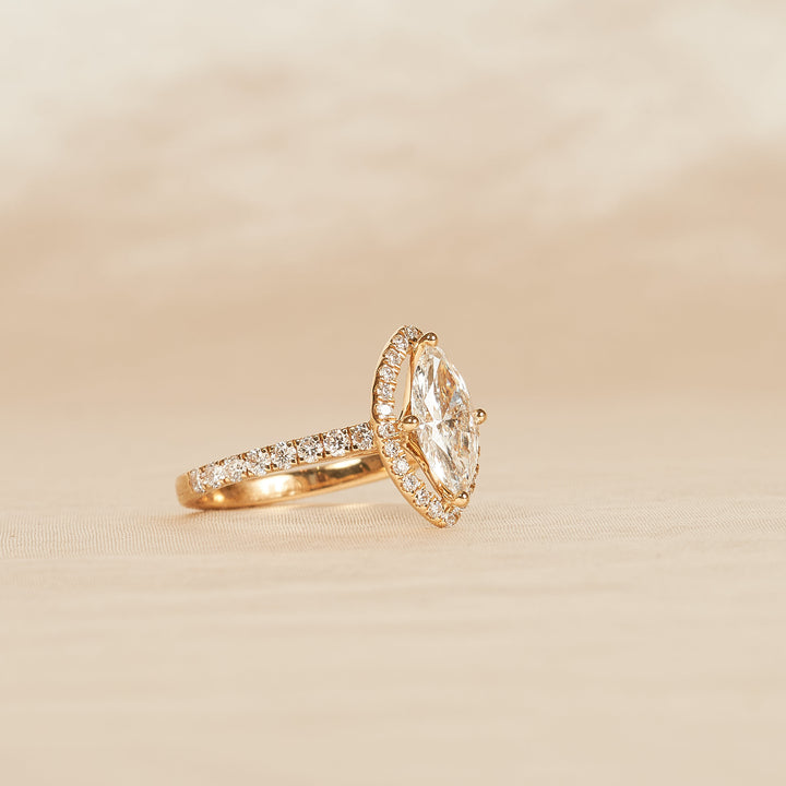 Marquise Halo ring met Pave Band - 18k Geelgoud - 1,5 ct