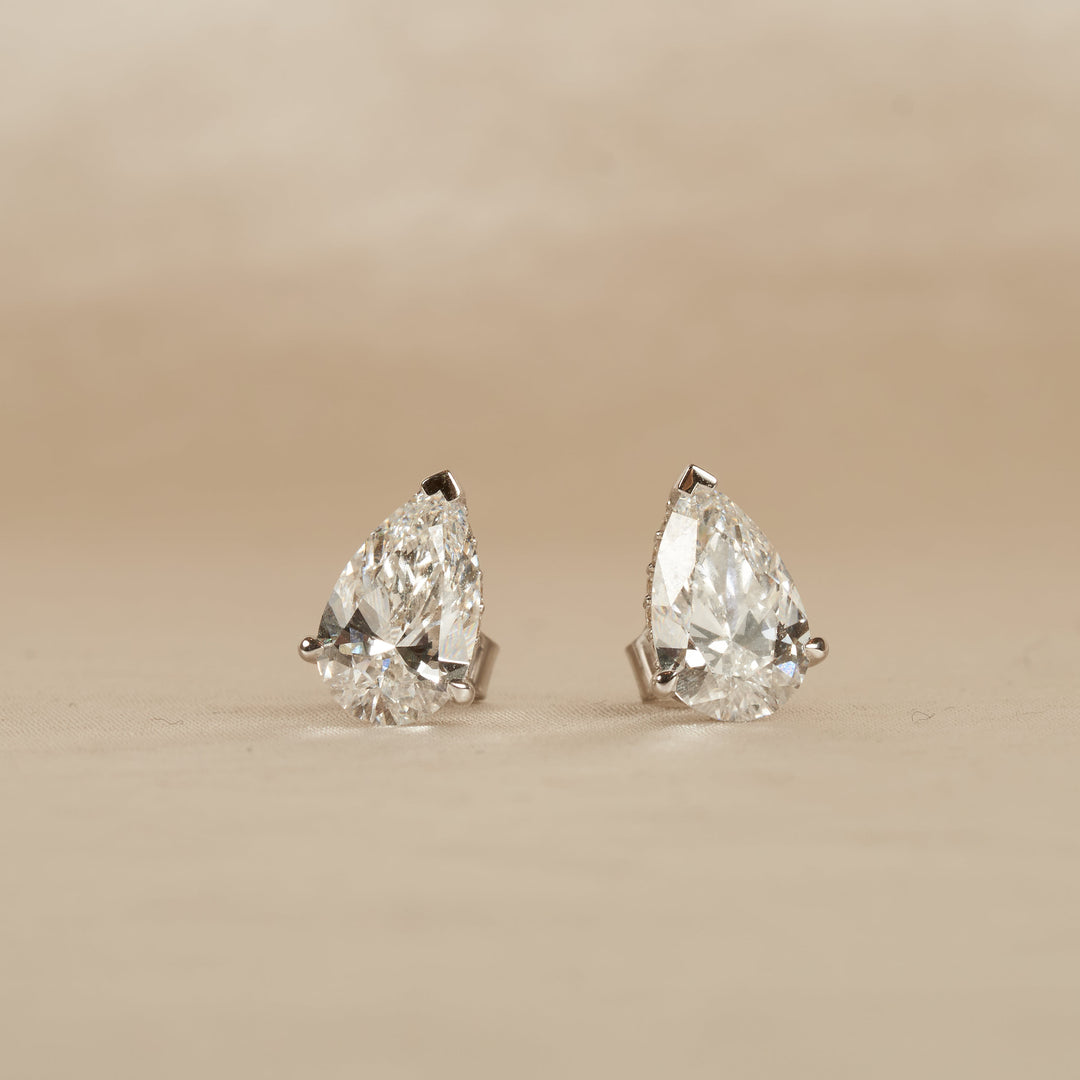 Penelope - In Stock - Pear Stud Lab Grown Diamond Earrings with Hidden Halo - 18K Gold