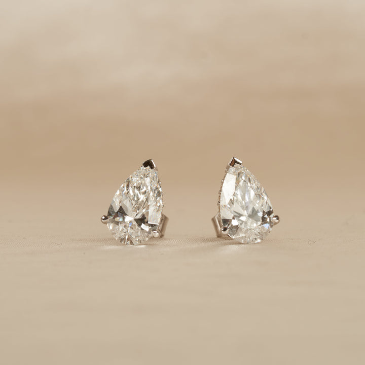 Penelope - In Stock - Pear Stud Lab Grown Diamond Earrings with Hidden Halo - 18K Gold
