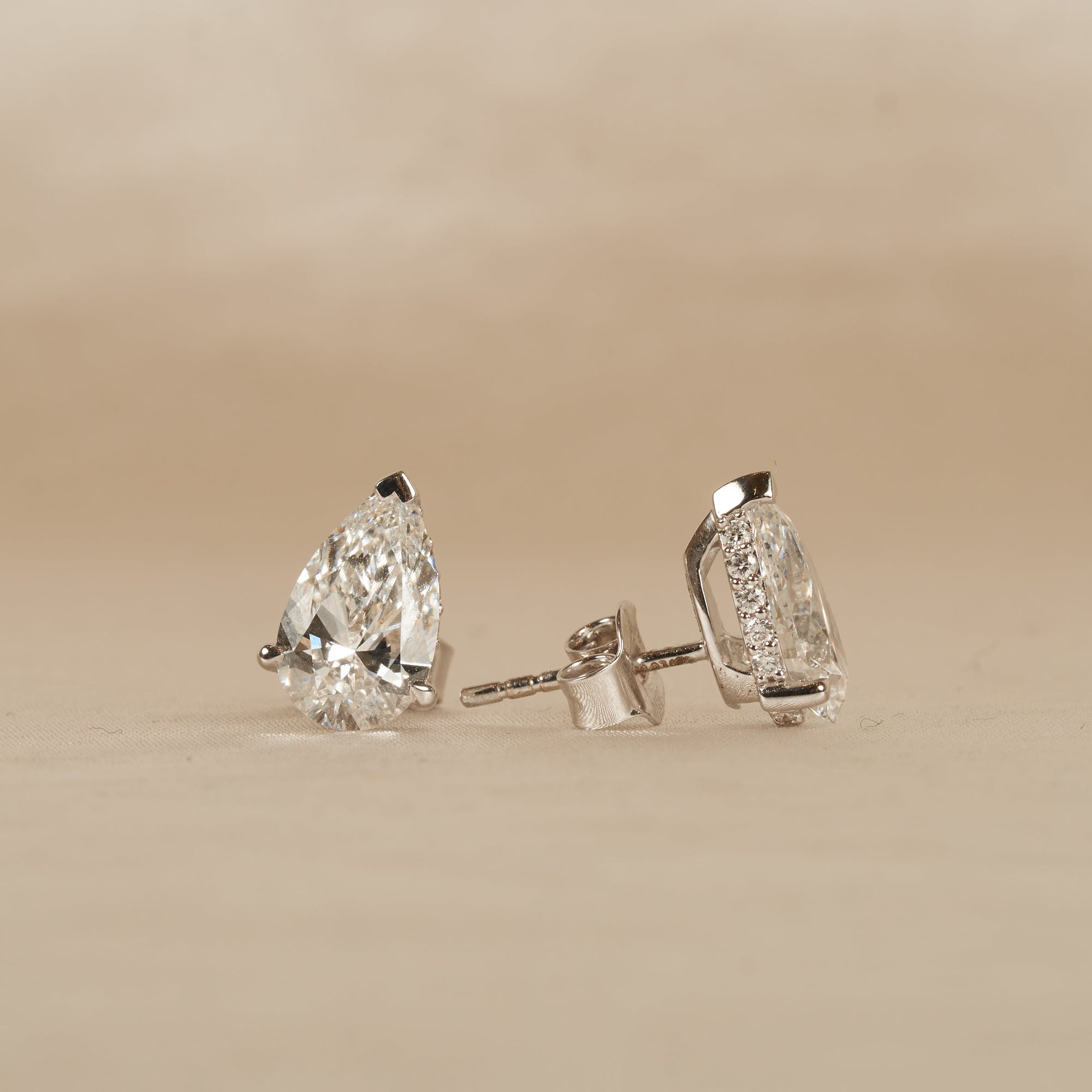 Penelope - In Stock - Pear Stud Lab Grown Diamond Earrings with Hidden Halo - 18K Gold