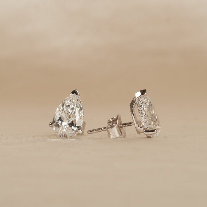 Penelope - In Stock - Pear Stud Lab Grown Diamond Earrings with Hidden Halo - 18K Gold