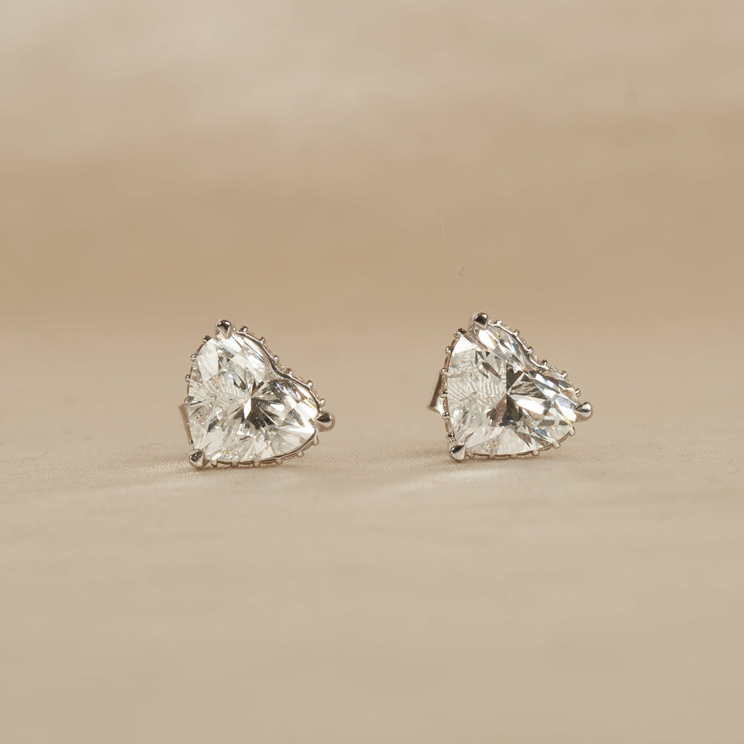 Heather - In Stock - Heart Shaped Lab Grown Diamond Stud Earrings with Hidden Halo - 18K Gold