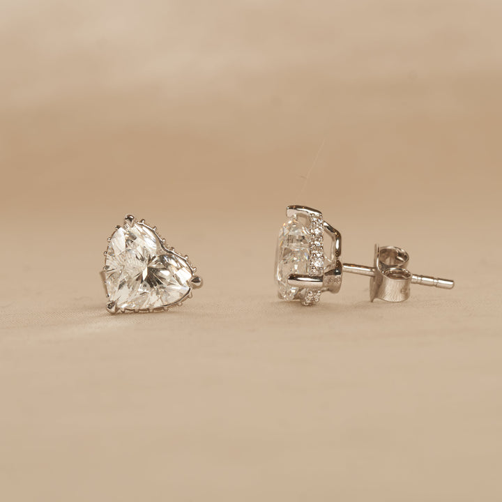 Heather - In Stock - Heart Shaped Lab Grown Diamond Stud Earrings with Hidden Halo - 18K Gold