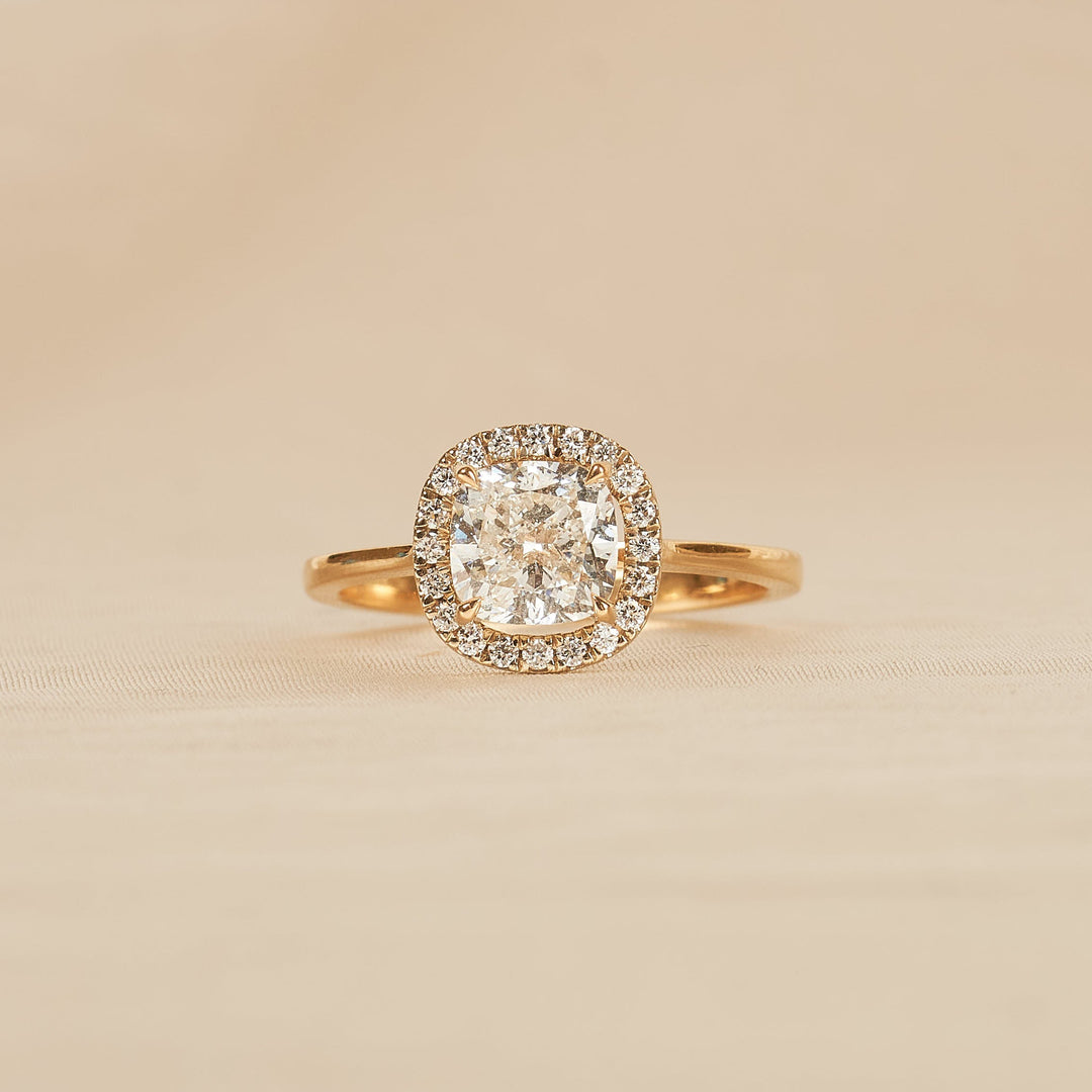 Cushion Halo Ring - 18K Yellow Gold - 1.70 ct