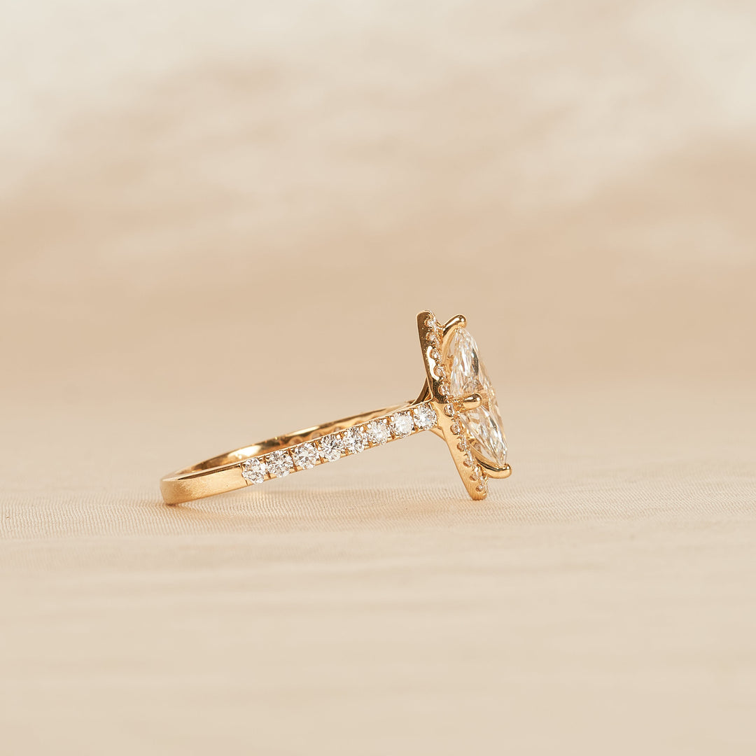 Marquise Halo ring met Pave Band - 18k Geelgoud - 1,5 ct