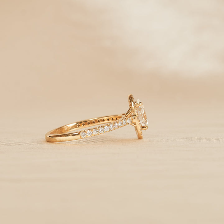 Ovale Halo Ring met Pave Band - 18K Witgoud