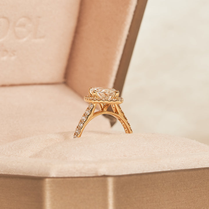 Marquise Halo ring met Pave Band - 18k Geelgoud - 1,5 ct