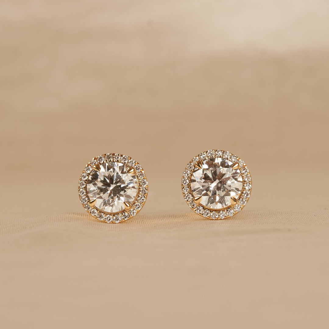 Bibi - In Stock - Round Brilliant Halo Lab Grown Diamond Stud Earrings - 18K Gold - 1.1 ct